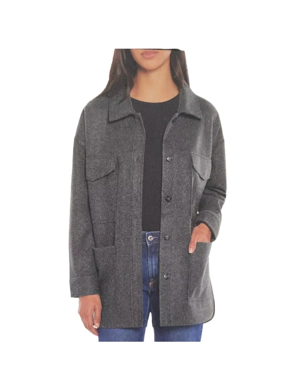 Banana Republic Structured 4-Pocket Oversized Shirt Jacket in Dark Grey. NWT